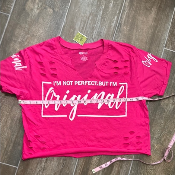 On Fire Pink Crop Tee with Crew Neck and Cut Out Design - Picture 5 of 6